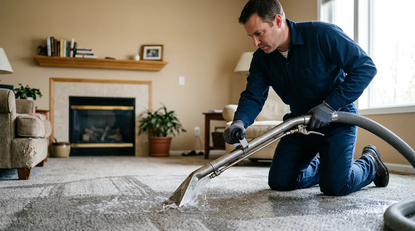 Water damage restoration technician working near Cookstown, NJ